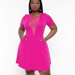 Curvy Sense Plus Size Vicki Mesh Flare Dress - Fuchsia Pink 3x